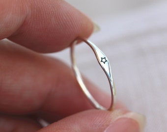 Sterling Silver Star Ring: Dainty Midi Stacking Ring