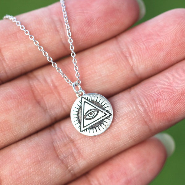 925 silver All Seeing Eye necklace,Eye of God necklace,religion jewelry,The Eye of Providence jewelry,meanfully jewelry