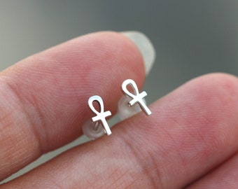 Sterling Silver Ankh Earrings: Egyptian Symbol Jewelry
