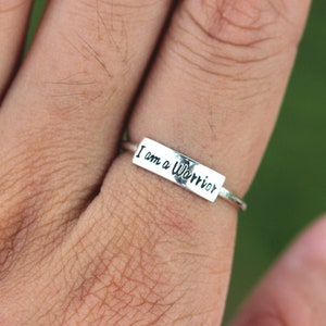 engraved message ring I am a warrior,Sterling silver custom initial ring,name ring,friendship gift,