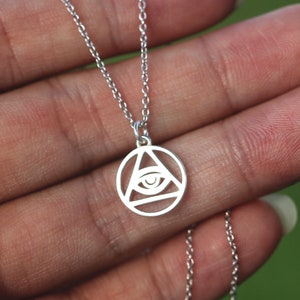 925 Silber all Seeing Eye Halskette, Auge Gottes Halskette, Religion Schmuck, das Auge der Vorsehung Schmuck, gemeinschmuck