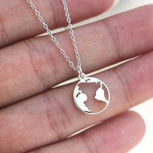 925 Sterling Silber Weltkarte Halskette