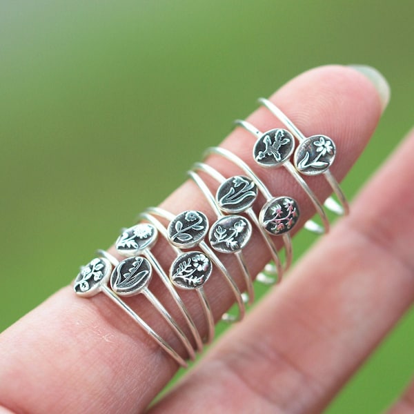 Custom 925 Silver Birth Flower Ring: Family Jewelry Gift