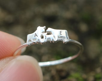 925 silver Cow Family ring,silver initial ring,bull cow ring,silver custom bull ring,you and me,silver ox ring,ox cattle,Farm Animal jewelry