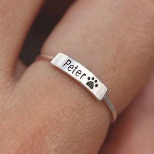 Anel de pata de cachorro em prata esterlina 925, joias de coração minúsculo, joias iniciais personalizadas, anel de carta delicado, joias ajustáveis, presente personalizado especial