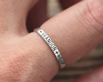 Dainty Sterling Silver Custom Name Ring - Personalized Stacking Ring