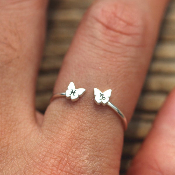 925 silver butterfly ring,silver insect ring,silver initial ring,lover jewelry open silver zodiac ring,zodiac jewelry,animal lover jewelry