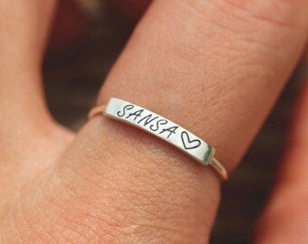 Personalized Sterling Silver Bar Ring - Custom Initial Stacking Ring