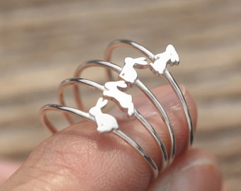 set of 4, 925 silver bunny rabbit ring,family pet jewelry,animal lover gift