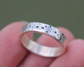 Sterling Silver Starry Night Ring: Celestial Jewelry Gift