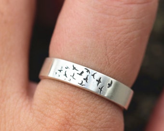 Fly bird band ring,fly Birds ring,freedom jewelry,sterling silver Bird ring,Nature ring ,Delicate ring,for free