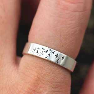 Fly bird band ring,fly Birds ring,freedom jewelry,sterling silver Bird ring,Nature ring ,Delicate ring,for free