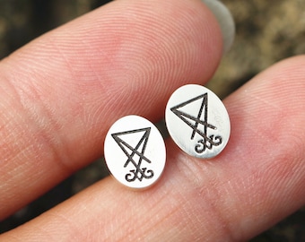 Silver Lucifer Sigil Stud Earrings: Satanic Talisman Jewelry