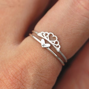 925 Silber Initialen Ring Set: Individuelle Ringe mit Krone und Buchstabe