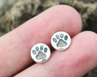 Sterling Silver Dog Paw Print Stud Earrings: Pet Jewelry