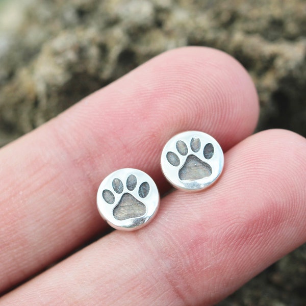 silver Dog Paw Earrings,925 silver paw print earrings ,Cat Paw stud earrings,Paw Jewelry -1 pairs