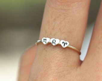 Personalized Sterling Silver Zodiac Heart Ring