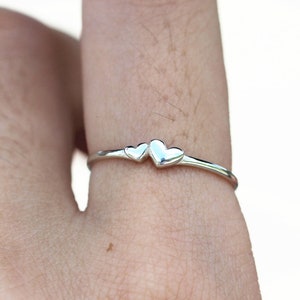 Sterling Silver Double Heart Ring: Dainty Love Jewelry