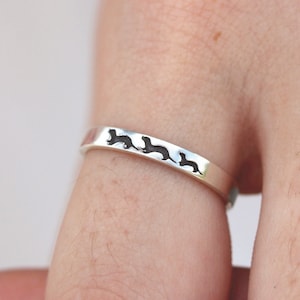 925 Silver Sea Otter Family Ring - Personalized Animal Lover Band