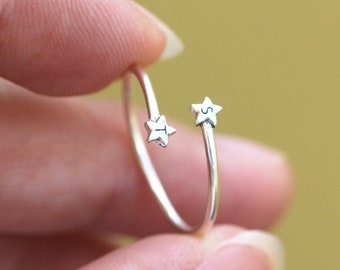 silver star ring,925 silver ring,silver initials ring,letter ring,rising jewelry,summer gift