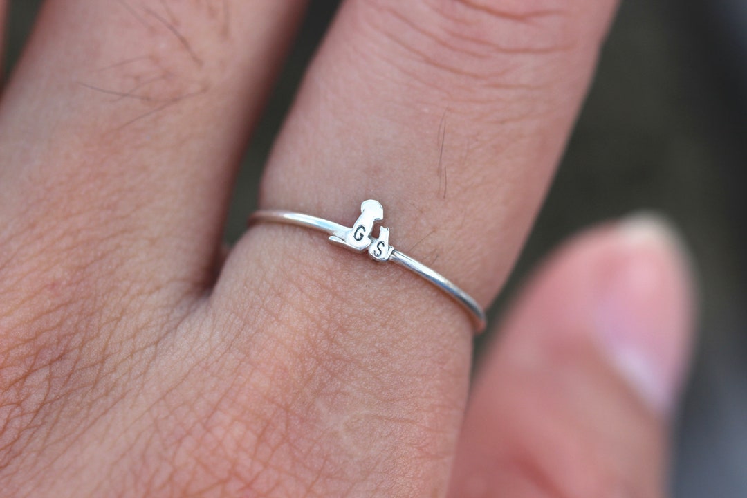 Sterling Silver Custom Pet Ring: Initial Dog Cat Jewelry - Etsy