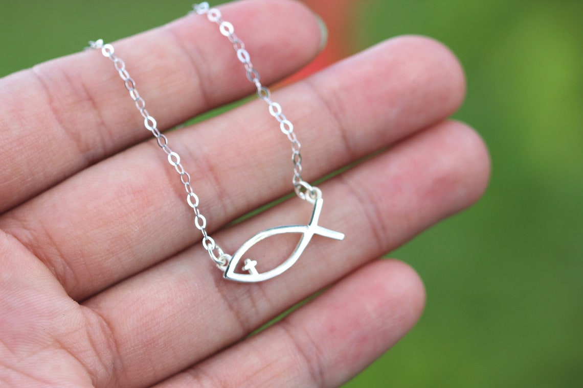 Jesus Fish Necklacechristian Fish Necklace Christian Etsy