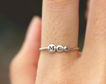 Personalized sun Ring Stacks,Custom Name Ring,Custom Initial Ring,Minimal letter ring,silver ball ring,family jewelry,Rings,gift idea