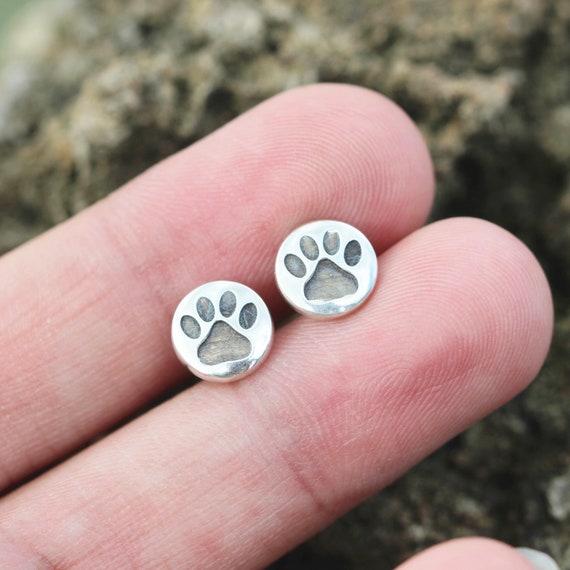 Paw Print Stud Earrings 10mm Sterling Silver - Made in the USA Paw Print Stud Earrings 10mm Sterling Silver - Made in the USA