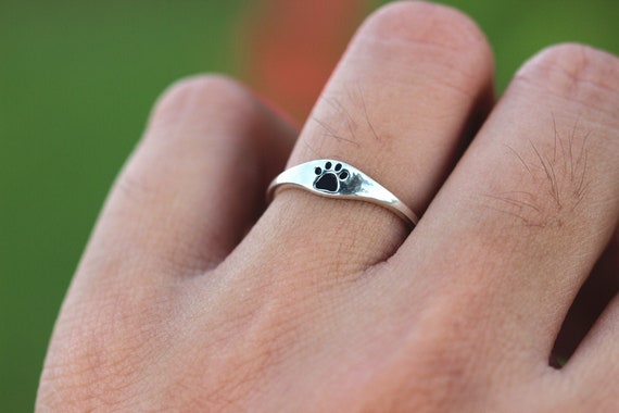 Size 9. Handmade One of a Kind Artisan Ring Made in the USA with Free Domestic Shipping Sterling Silver Paw Print Ring
