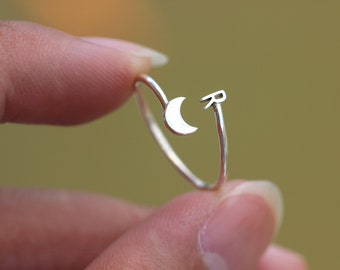 custom zodiac ring,925 silver custom ring,moon ring,half moon jewelry