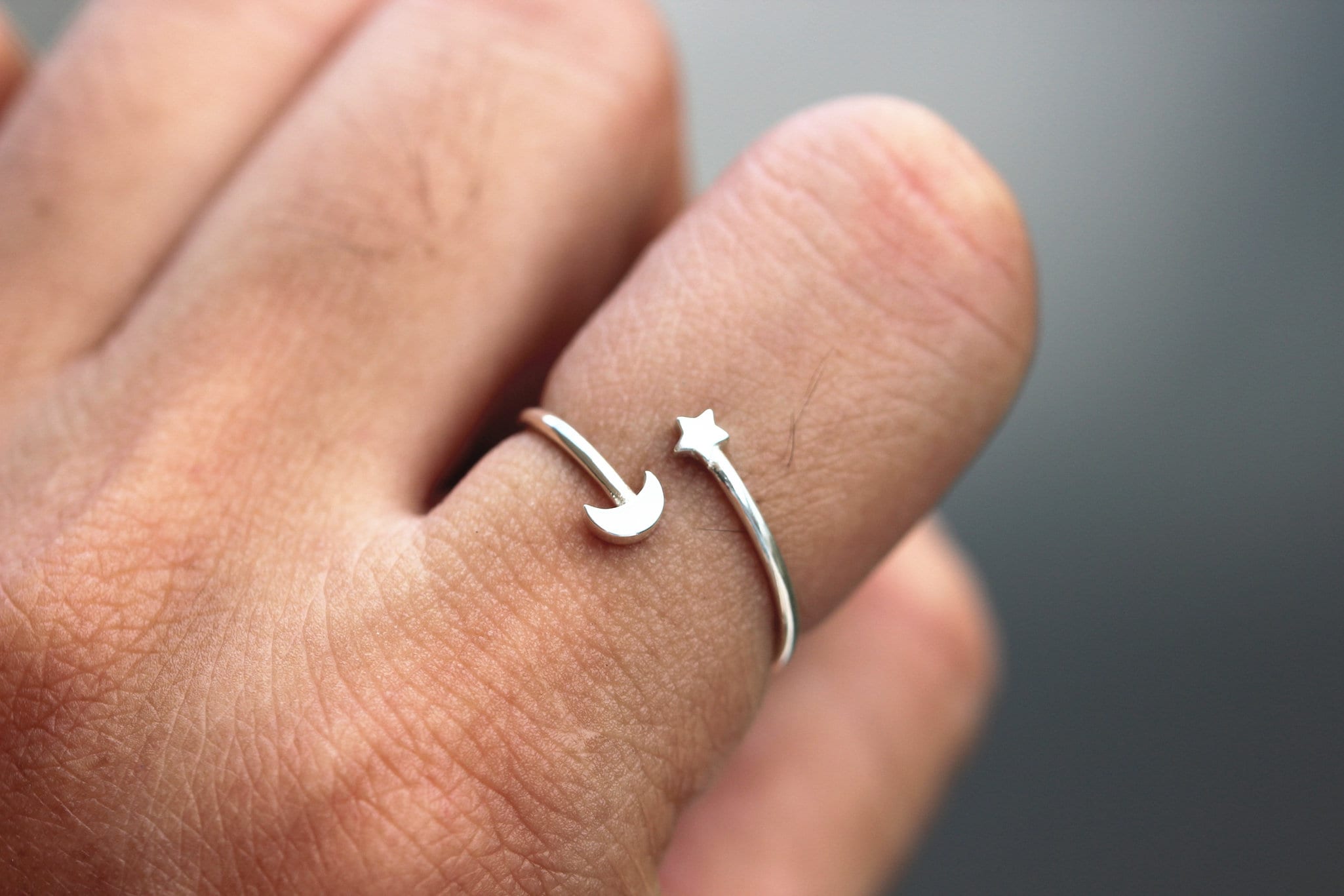 925 Sterling Silver Moon and Star Ring,dainty Half Moon Ring,moon