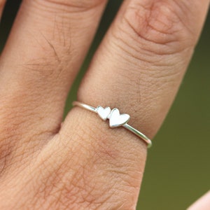 Sterling Silver Double Heart Ring: Dainty Love Jewelry