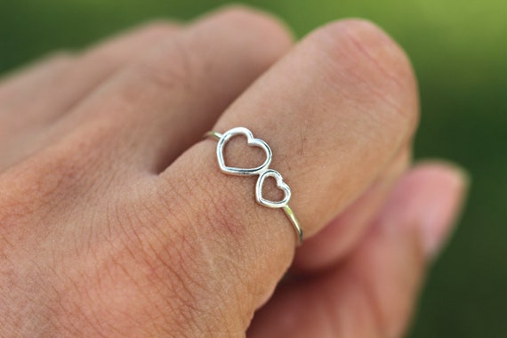 925 Silver Double Heart Ring. Sterling Silver 2 Heart Love 925 Silver Double Heart Ring. Sterling Silver 2 Heart Love