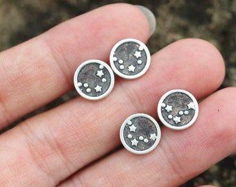 925 Silver Zodiac Constellation Stud Earrings: Personalized Star Sign Jewelry