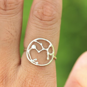 Benutzerdefinierte Tierkreis-Ring, kleine Kugel Ring, DAINTY astrologische Ringe, 925 Silber Tierkreis Konstellation Schmuck, himmlische, personalisierte Geschenk für Freunde