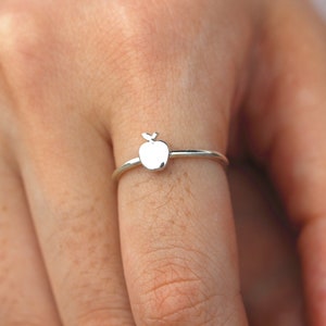 solid 925 ring,Apple stem and leaf,silver Apple ring,kawaii Japanese fruit,Apple outline ring, image 2