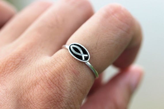 Sterling Silver Jesus Fish Ring Christian Fish Ring Christian