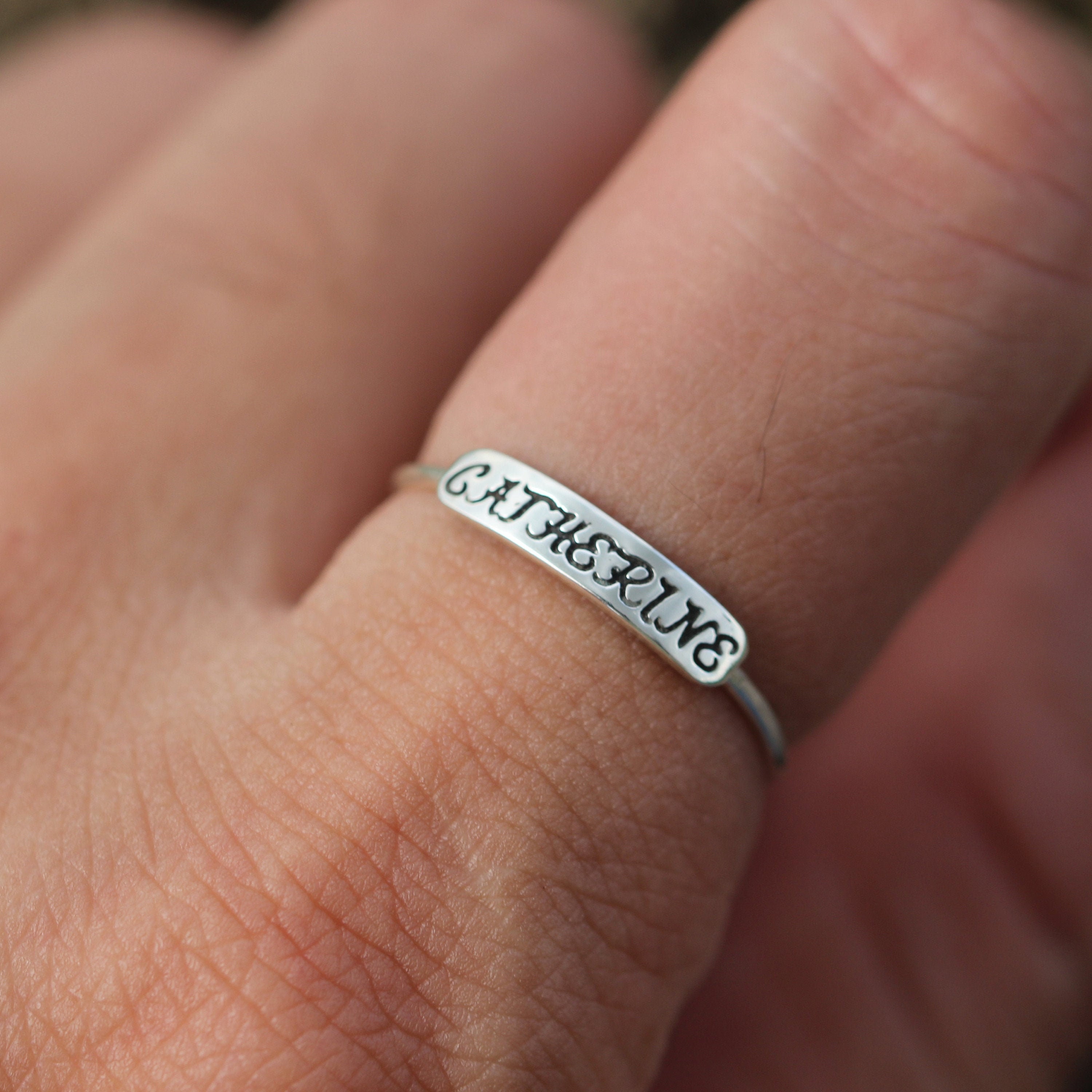Custom Name Band Ring, Sweet Heart Engraved Ring, Personalized Stamped