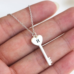 925 silver heart key necklace,Personalized initial necklace,custom letter necklace,Custom Initial Necklace