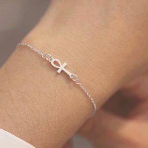 Sterling Silver Ankh Bracelet: Egyptian Key of Life Charm