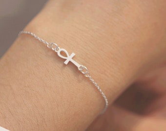 Sterling Silver Ankh Bracelet: Egyptian Key of Life Charm
