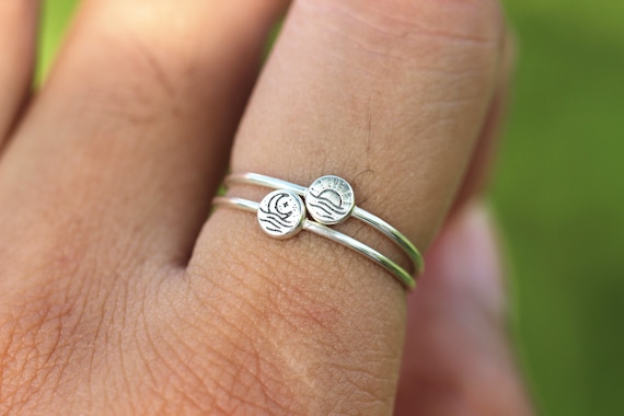 925 silver moon ring,silver sun ring,sunshine jewelry,stackable her and him jewelry,gift idea