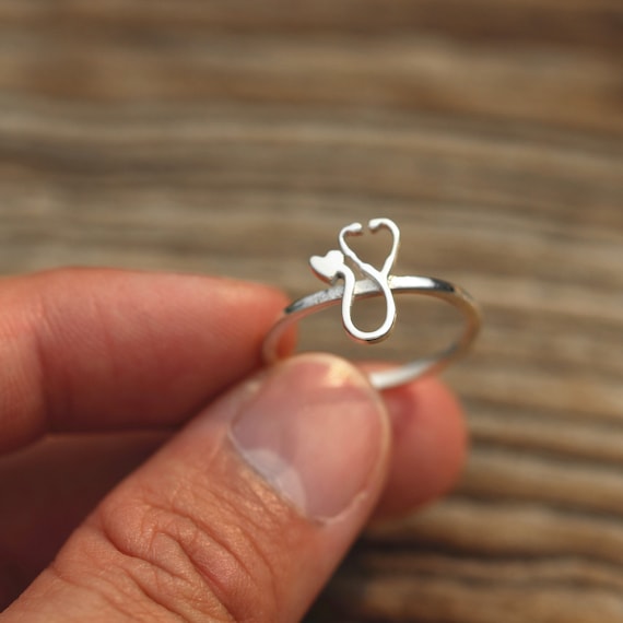 BEILIN Anillos De Estetoscopio De Plata De Ley 925 Para Mujer, Anillos Médicos