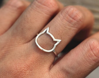 Bague de chat, bague sterling d’argent, cadeau d’amoureux de chat, anneau d’animal, pendentif de chat, anneau de chaton, bijoux de chat, anneau délicat