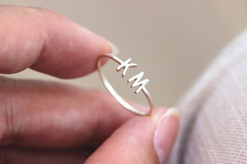 sterling silver custom initial ring,Personalized letter ring,Dainty initial Ring,letter ring,silver midi heart jewelry,Gifts For Her