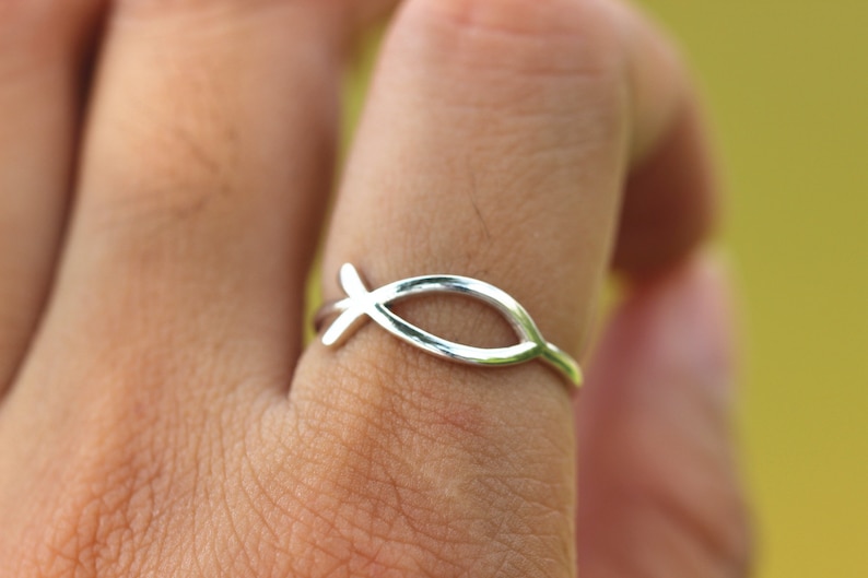 Sterling Silver Jesus Fish Ring Christian Fish Ring Etsy