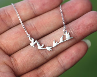 solid 925 silver fly bird necklace,flock of birds jewelry, Flock of dove necklace,Swallows necklace,gulls necklace,animal lover jewelry