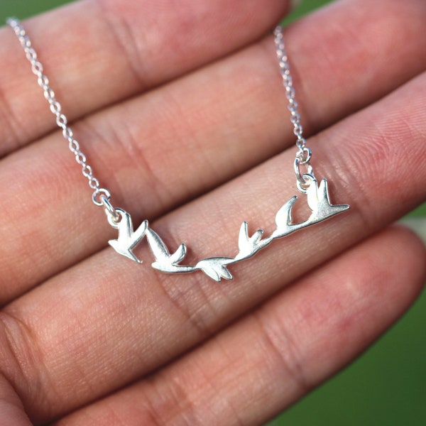 solid 925 silver fly bird necklace,flock of birds jewelry, Flock of dove necklace,Swallows necklace,gulls necklace,animal lover jewelry