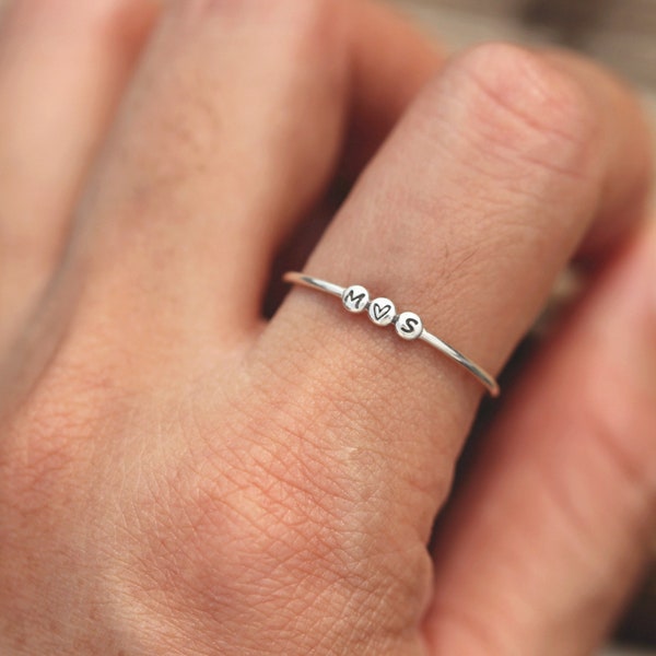 Custom Initial Sterling Silver Ring, Personalized Letter Ring
