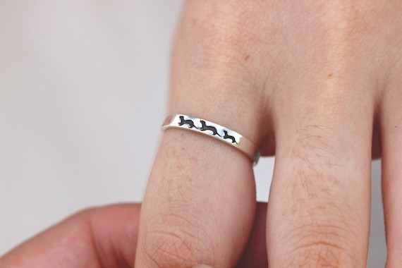 Solid 925 Silver Custom Family Sea Otter Ring,silver Band Ring,you